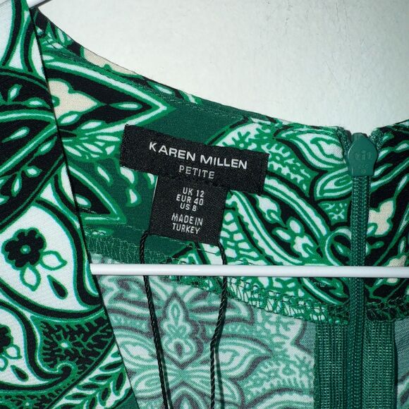 Karen Millen Petite Paisley Printed Morocain Woven Jumpsuit - Green 8 - Picture 9 of 12